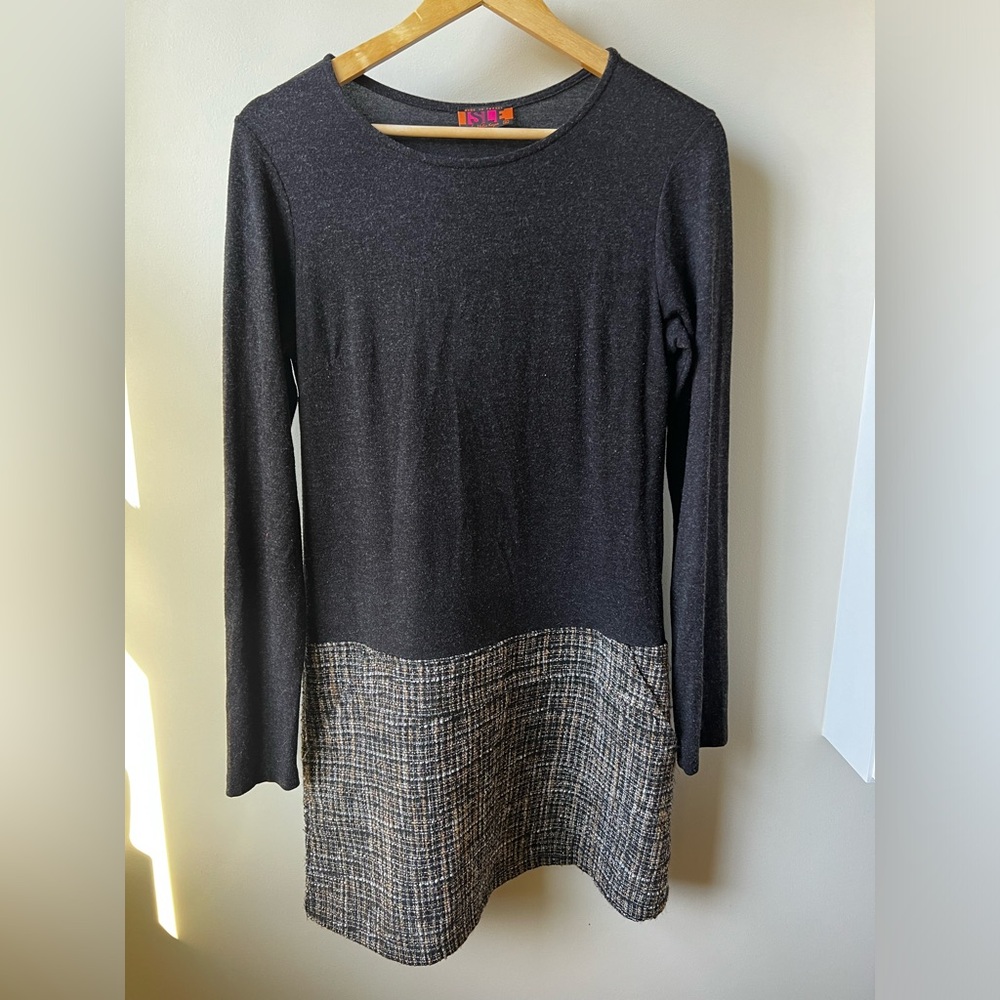 ISLE MELIS KOZAN Dress Colorblock Pockets Tweed Comfort Career Modest Fall M